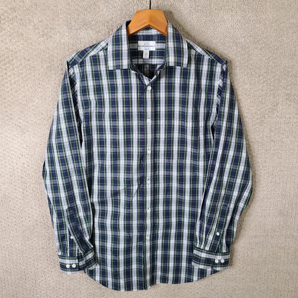 Croft & Barrow Shirt Mens 15.5 34/35 Blue Green Plaid Classic Fit Button Down